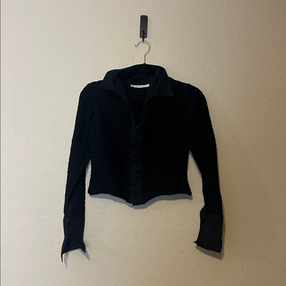 Lillie Rubin Vintage Black Embroidery Button‎ Down Shirt Size 38 size Small